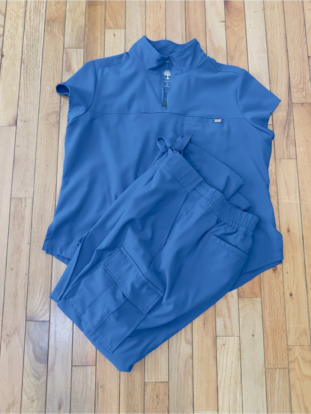 healing hands Blue Short-Sleeve Scrub Top and Cargo Pants Set